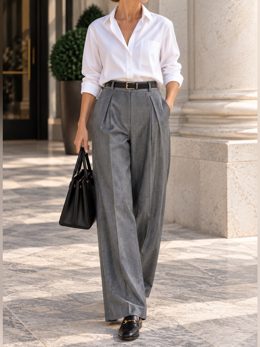 Michael Kors Trousers Gray Wool Blend High Waist Wide Leg Excellent Size 6